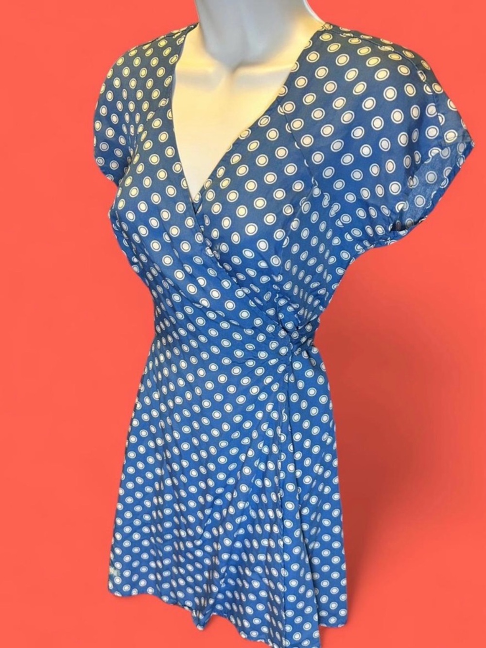 Vintage 80’s/90’s Esprit blue and white polka dot wrap dress